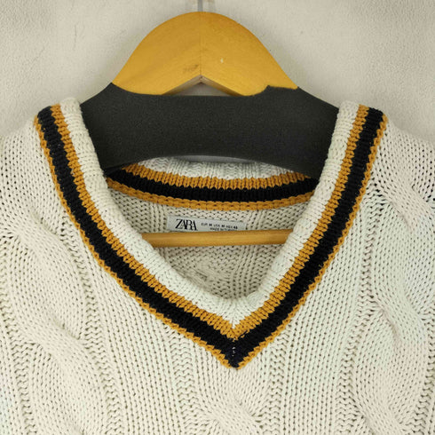 ザラ ZARA Vネック ケーブルニット メンズ  M